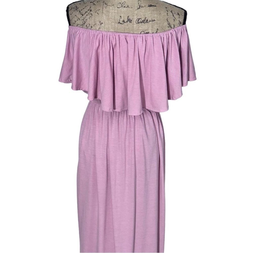 Womens Off The Shoulder Ruffle Dress Side Split Beach Maxi Dress with Pockets